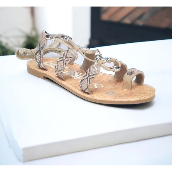 Sam & Libby Cork Metallic Gladiator Ankle Wrap Sandals, Women’s Size 7 - Picture 1 of 10